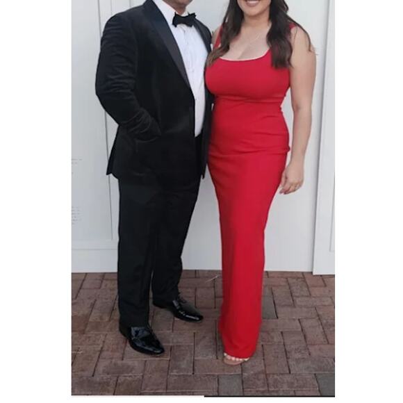 Lulus Timeless Poise Red Rhinestone Square Neck Backless Maxi Dress Size S - Picture 10 of 12